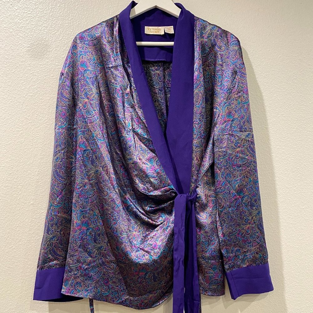 Vintage Victoria's Secret Royal Purple Satin Paisley Robe